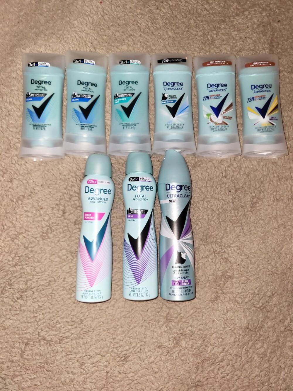 Degree Dry Spray/Stick Deodorant Lot 9 Total New Unopened